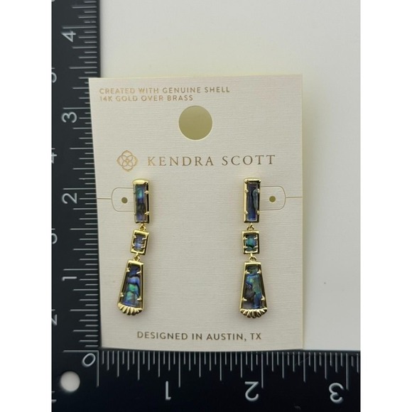 Kendra Scott Serena Linear Dangle Earrings Abalone Shell Gold Tone - Picture 5 of 11